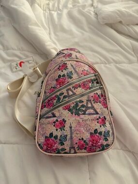 Blush Crush Floral Eiffel Tower Crossbody Sling Bag